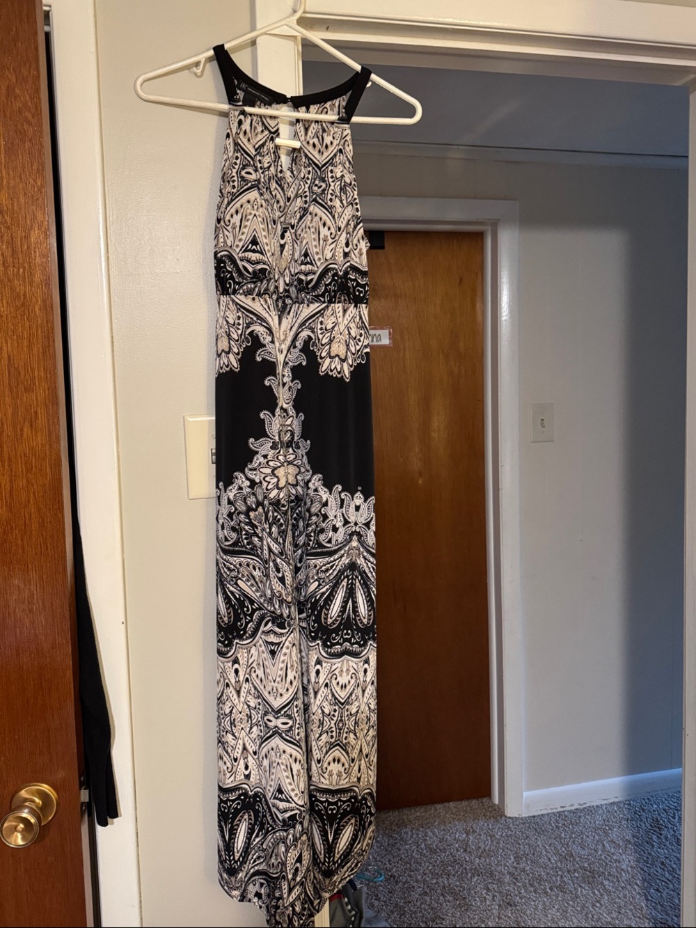 INC International Concepts Black and White Paisley Halter Maxi